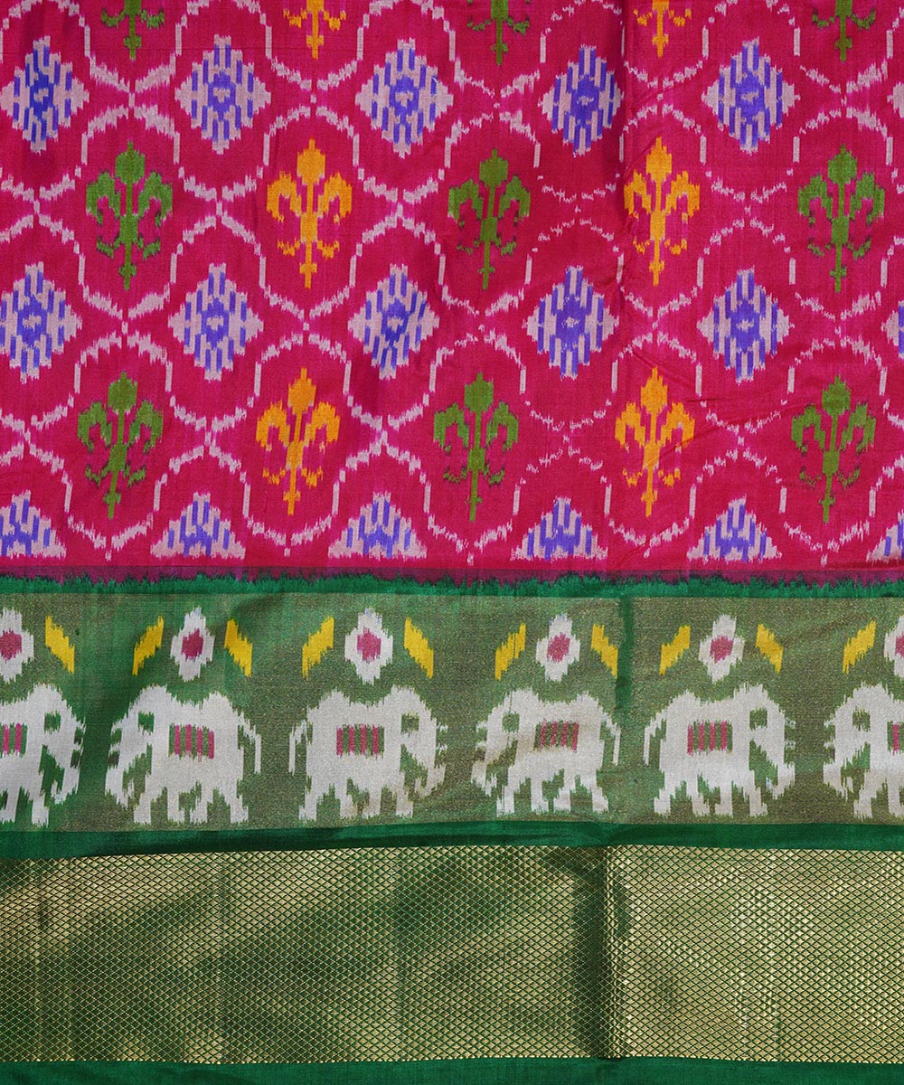 Pink green silk handwoven ikat pochampally saree