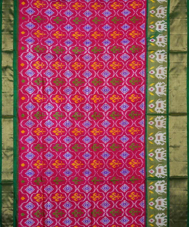 Pink green silk handwoven ikat pochampally saree