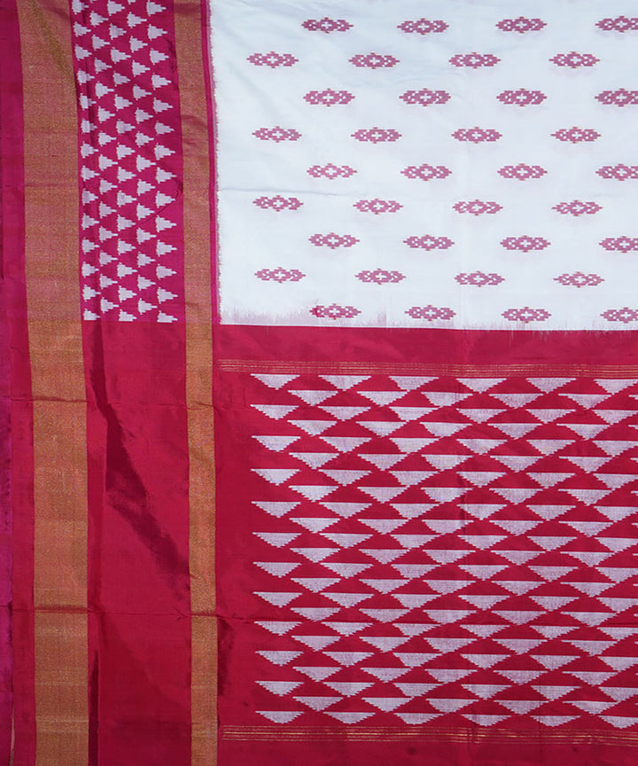 White red silk handloom ikat pochampally saree