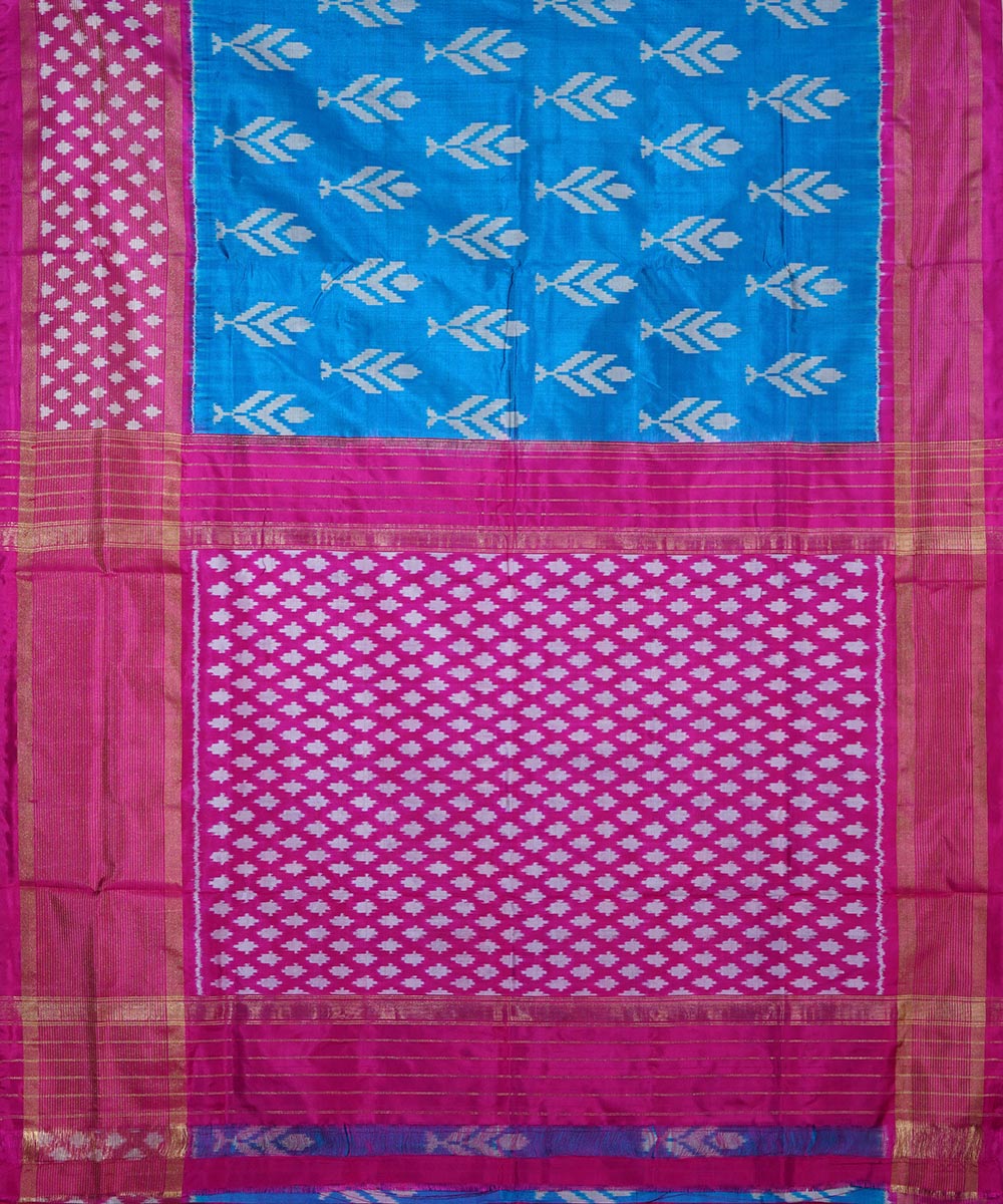 Sky blue pink silk handloom ikat pochampally saree