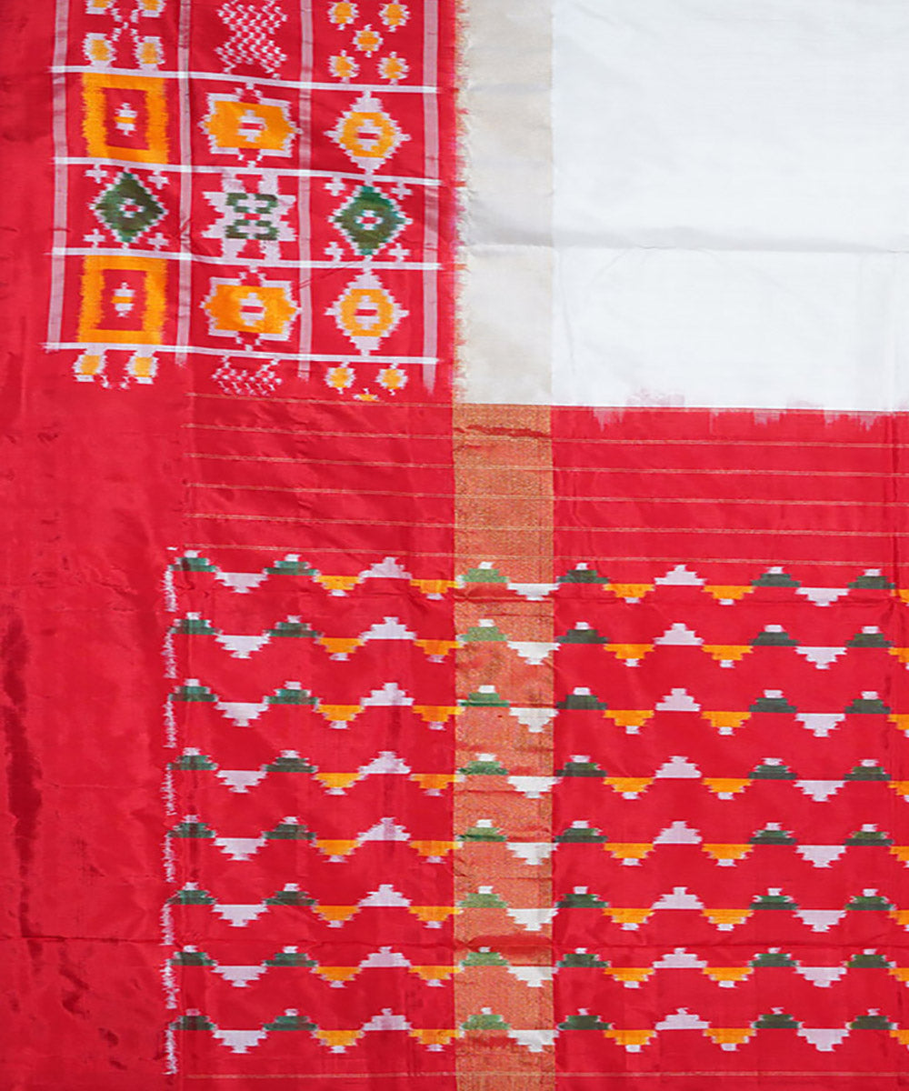 White red handwoven silk ikat pochampally saree