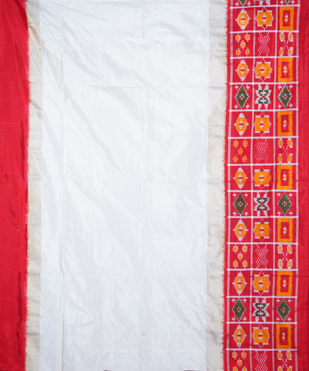 White red handwoven silk ikat pochampally saree