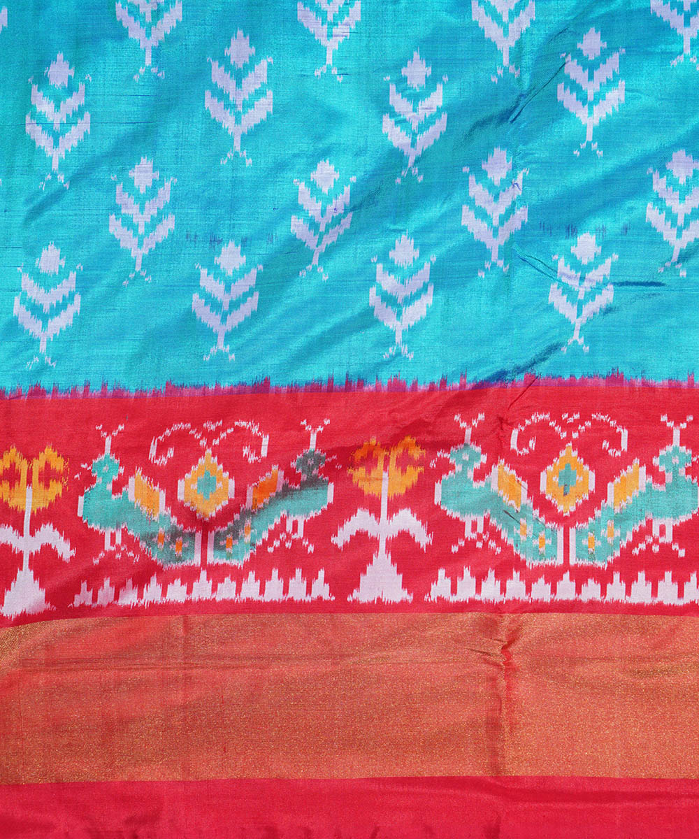 Cyan blue red silk handloom ikat pochampally saree