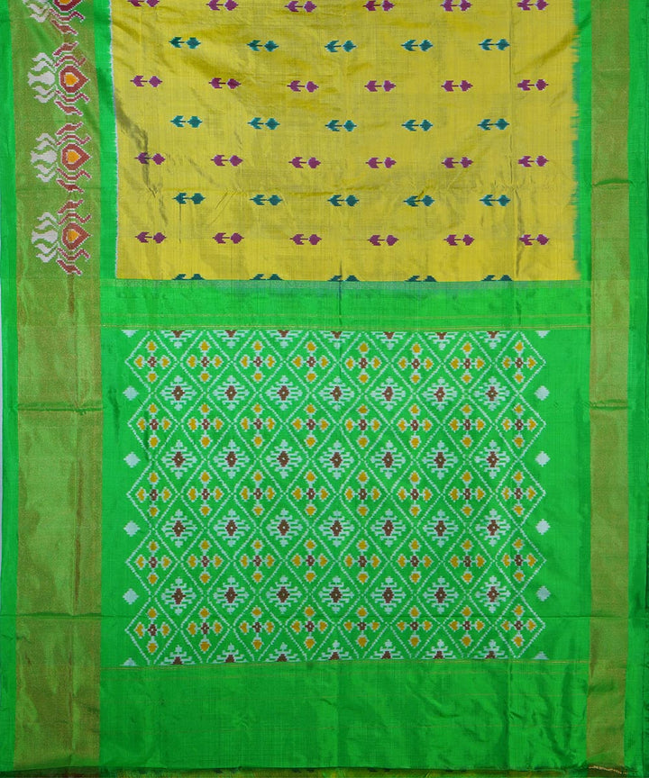 Yellow green silk handwoven ikat pochampally saree