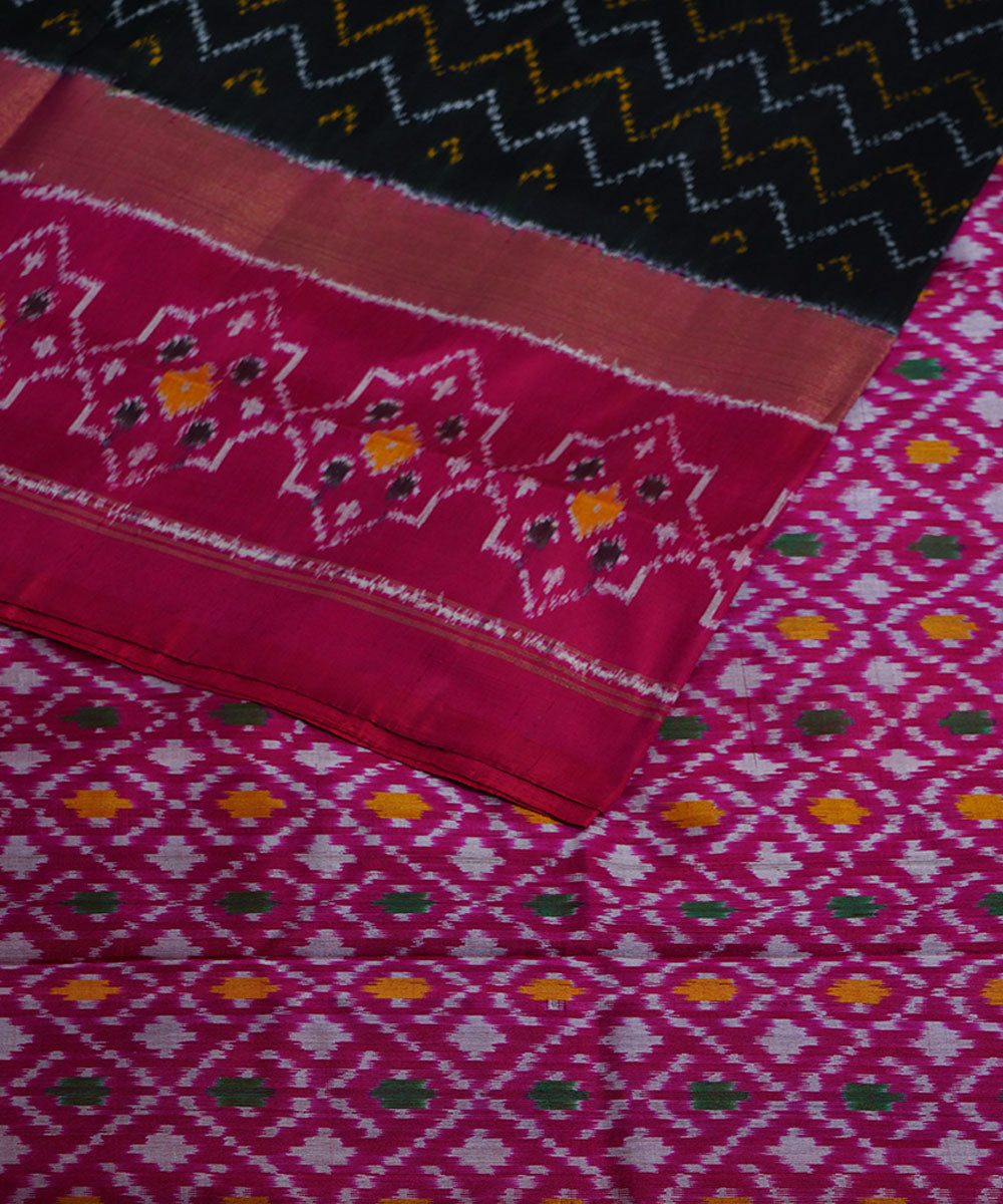Black pink silk handloom ikat pochampally saree