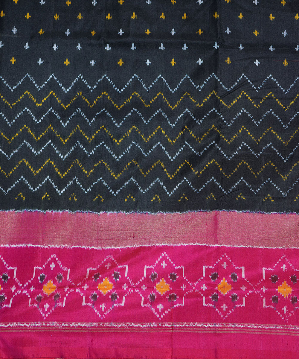 Black pink silk handloom ikat pochampally saree