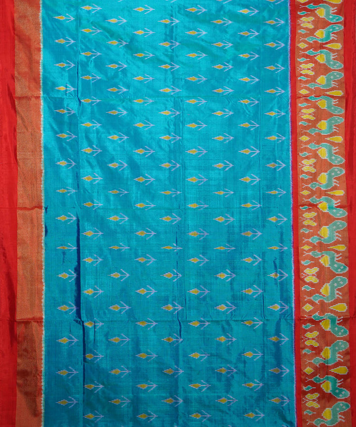 Sky blue pink handwoven silk ikat pochampally saree