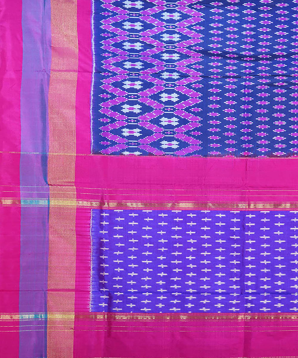 Navy blue pink silk handloom ikat pochampally saree