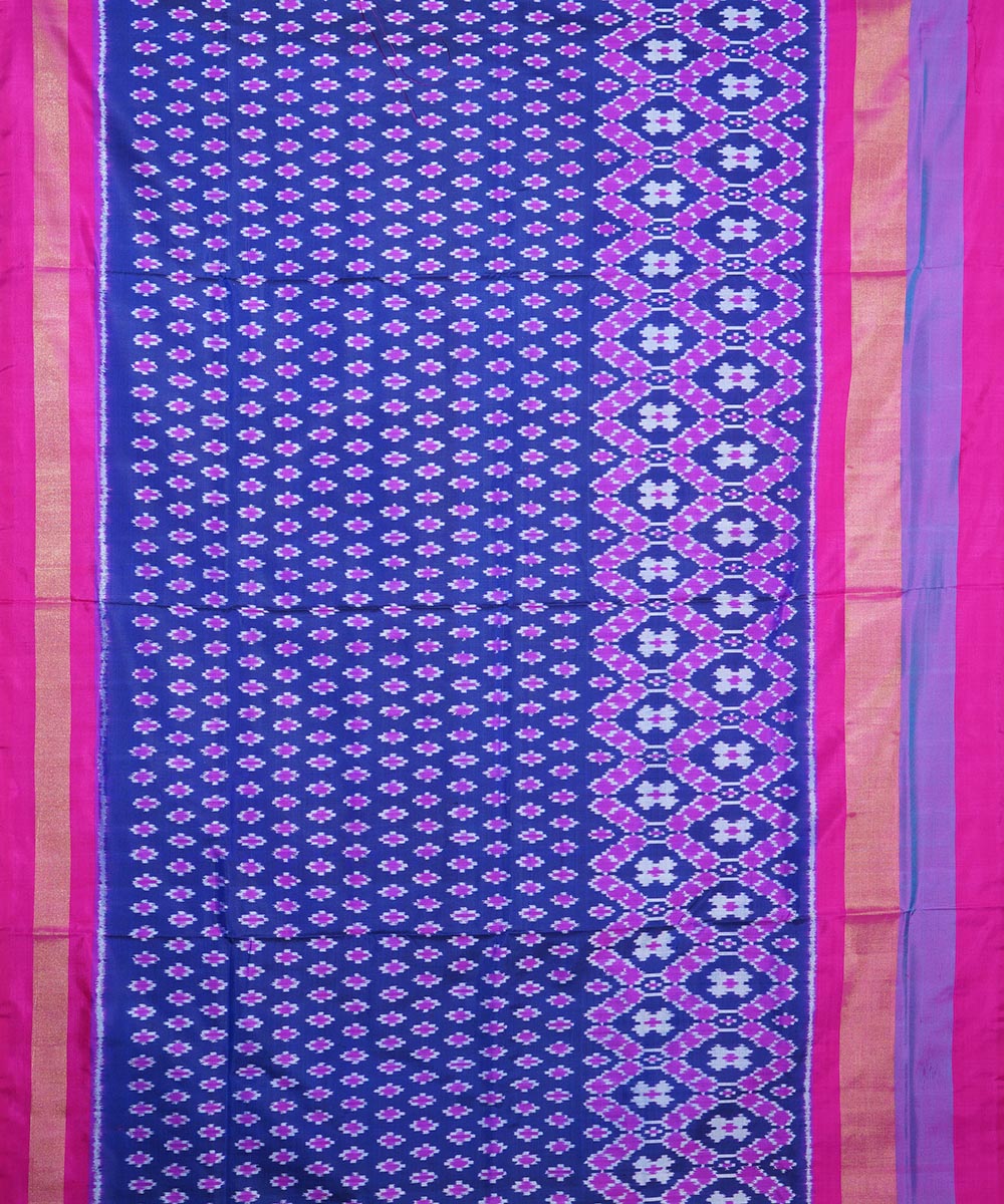 Navy blue pink silk handloom ikat pochampally saree