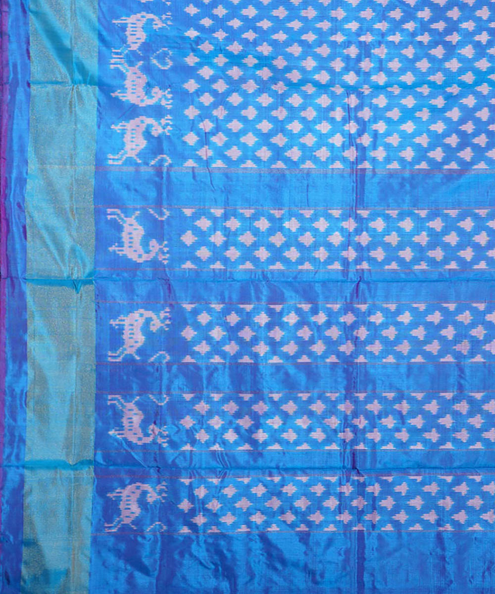 Sky blue pale blue silk handwoven ikat pochampally saree