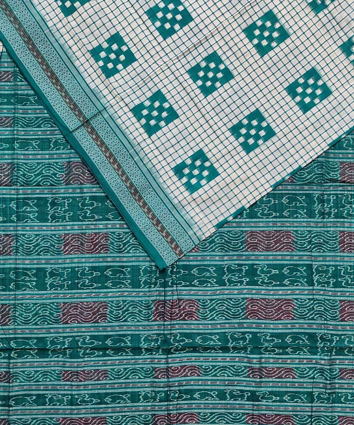 White Green Sambalpuri Cotton Handloom Saree