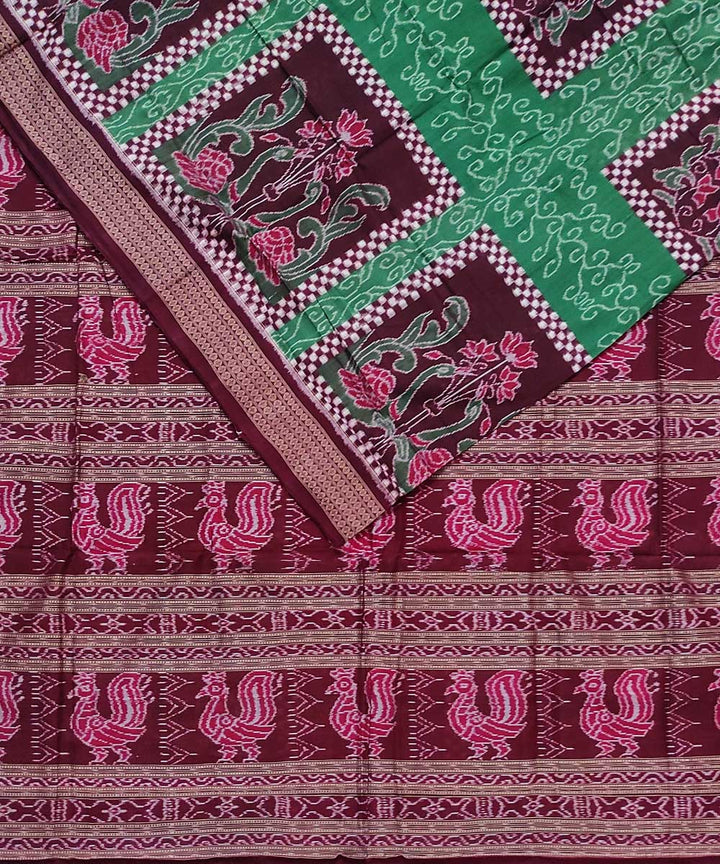 Sambalpur Green Maroon Handloom Cotton Saree
