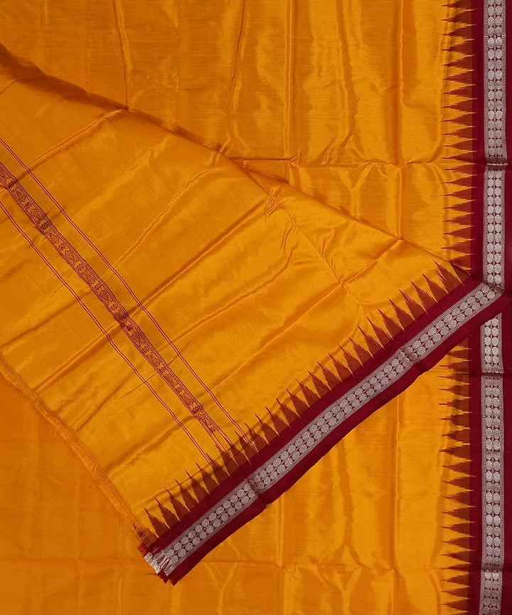 Yellow orange with red border handwoven silk sambalpuri dhoti