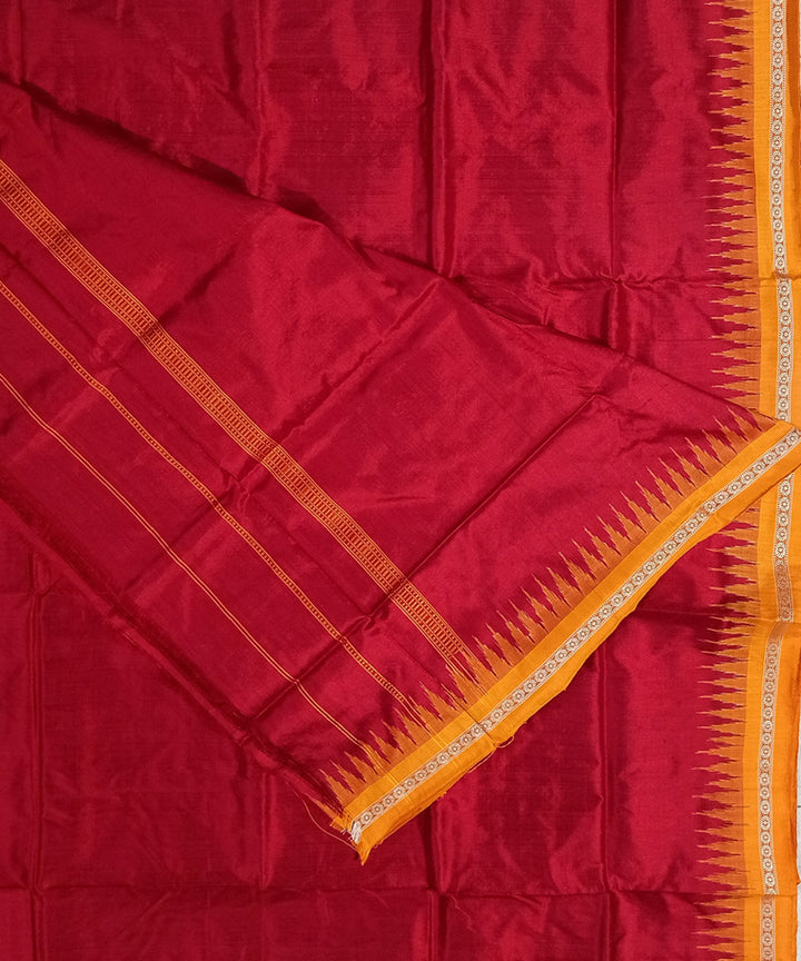 Maroon yellow border handwoven silk sambalpuri dhoti