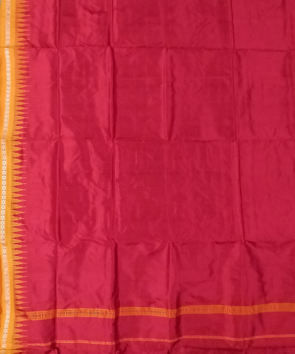 Maroon yellow border handwoven silk sambalpuri dhoti