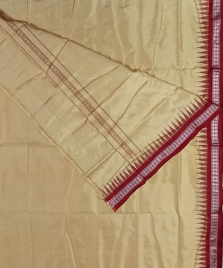 Beige maroon border handwoven silk sambalpuri dhoti