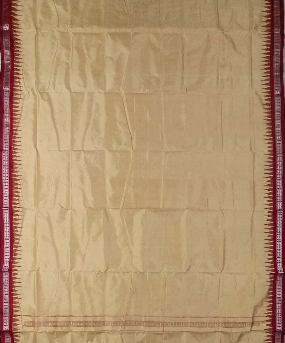 Beige maroon border handwoven silk sambalpuri dhoti