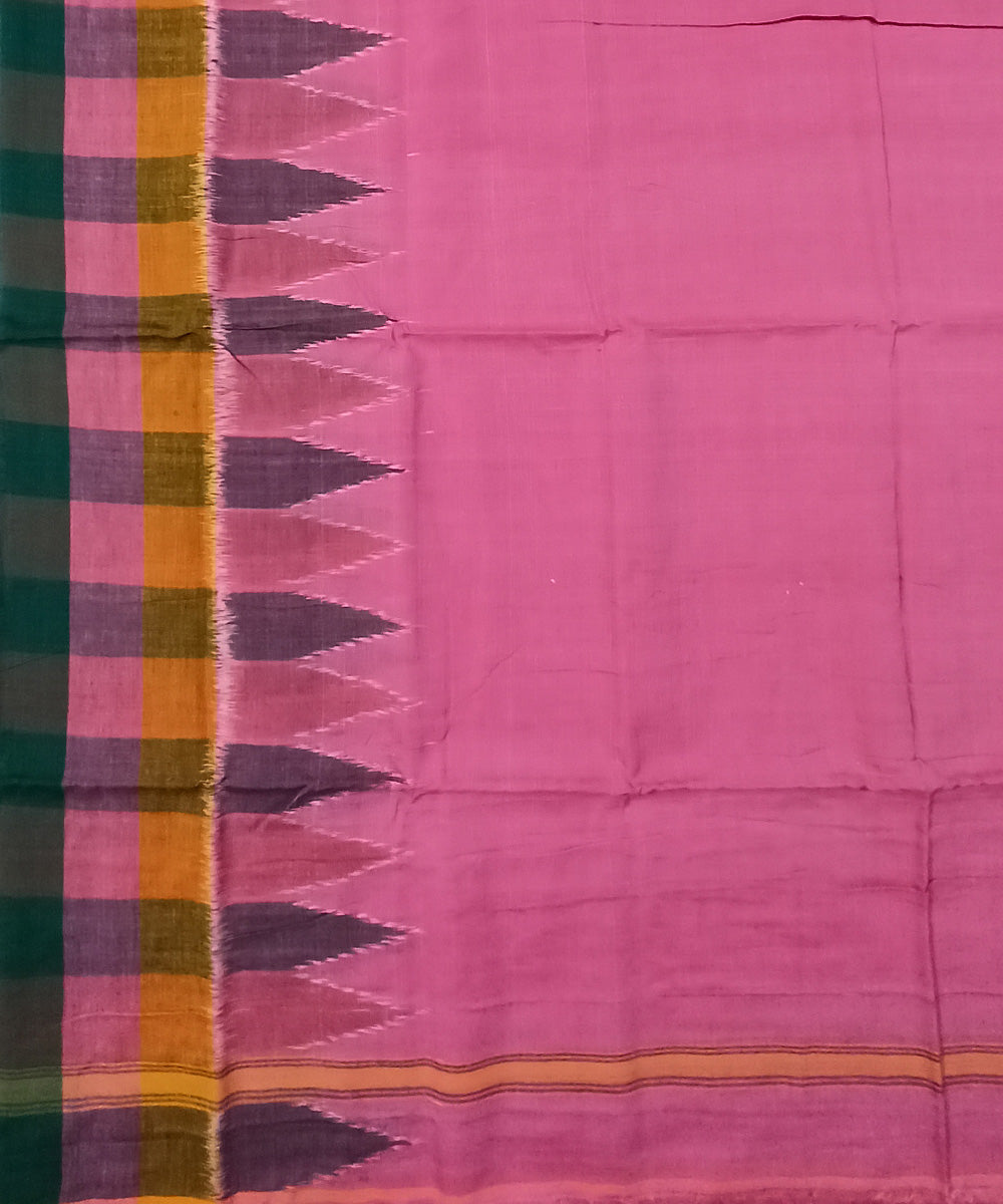 Pink yellow green border handwoven cotton sambalpuri dhoti