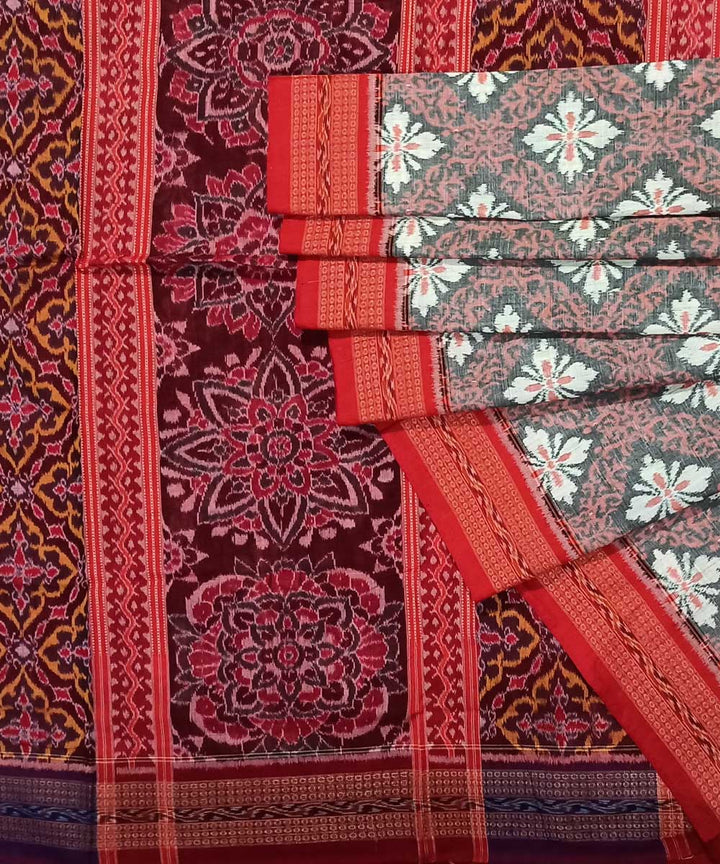 Beige grey and maroon cotton handloom sambalpuri saree