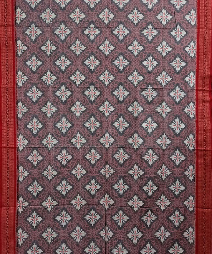 Beige grey and maroon cotton handloom sambalpuri saree