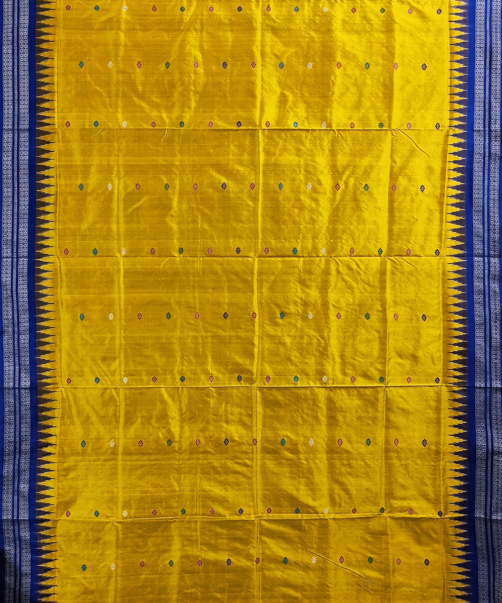 Yellow navy silk handloom bomkai saree