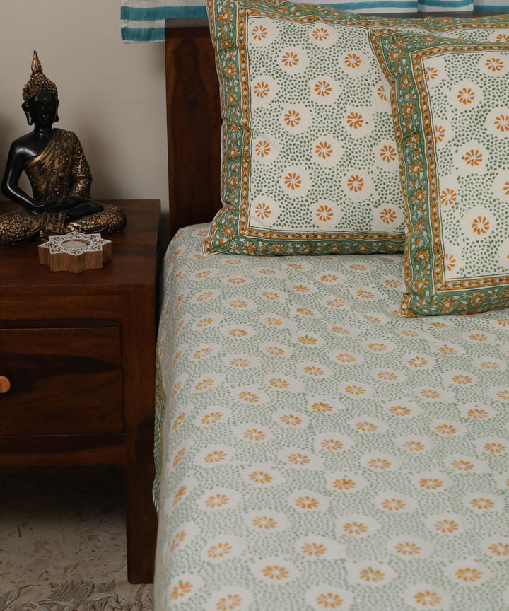 White all over block printed sanganeri cotton double bed bedsheet