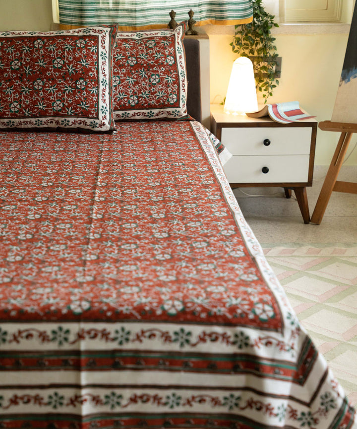 Maroon all over block printed sanganeri cotton double bed bedsheet