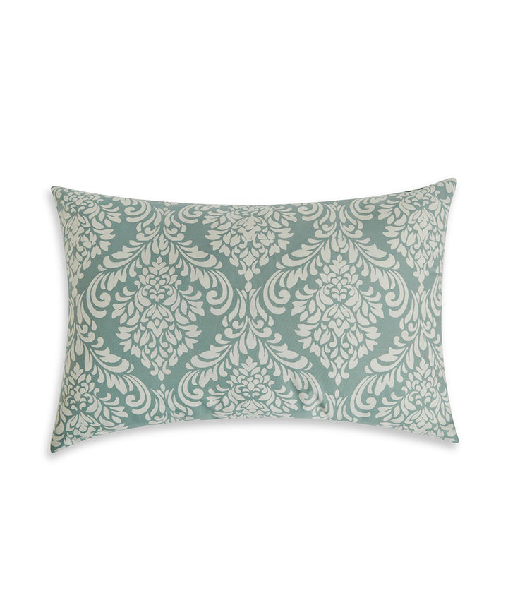 Green white handblock print cotton cushion cover