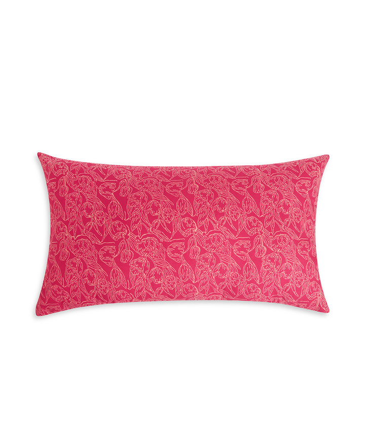 Pink white handblock print cotton cushion cover