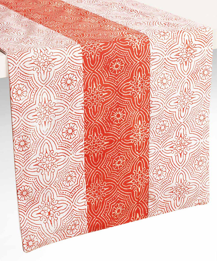 Red white handblock print cotton table runner