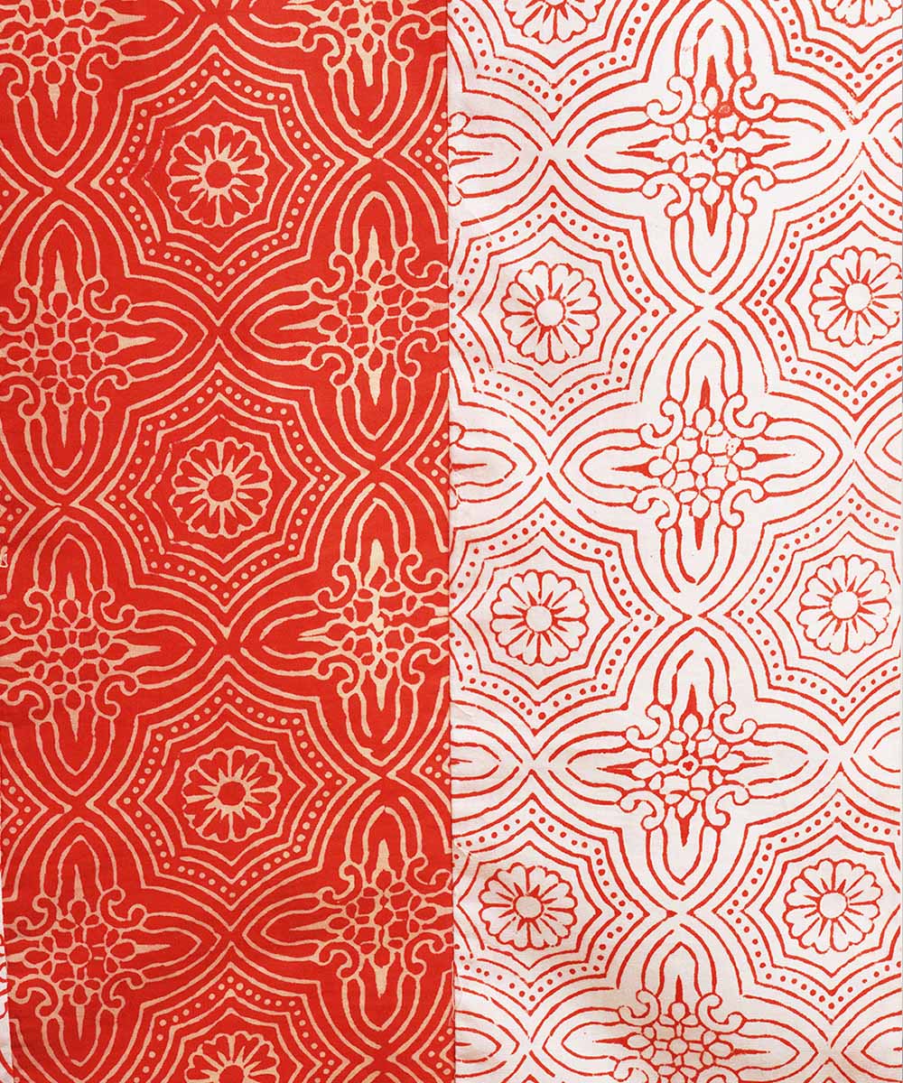 Red white handblock print cotton table runner