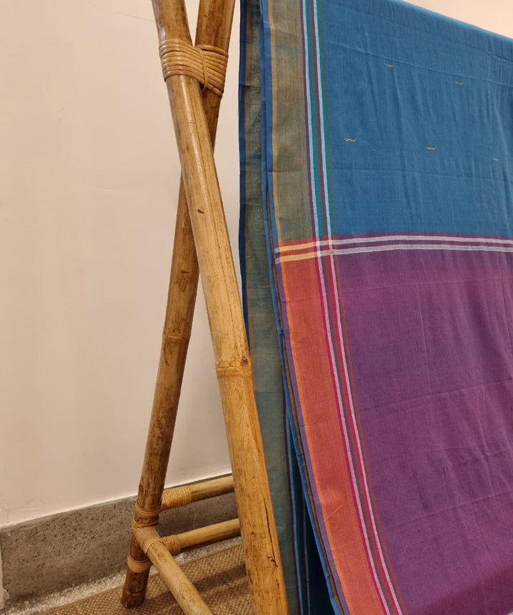 Light blue purple cotton handwoven assam saree