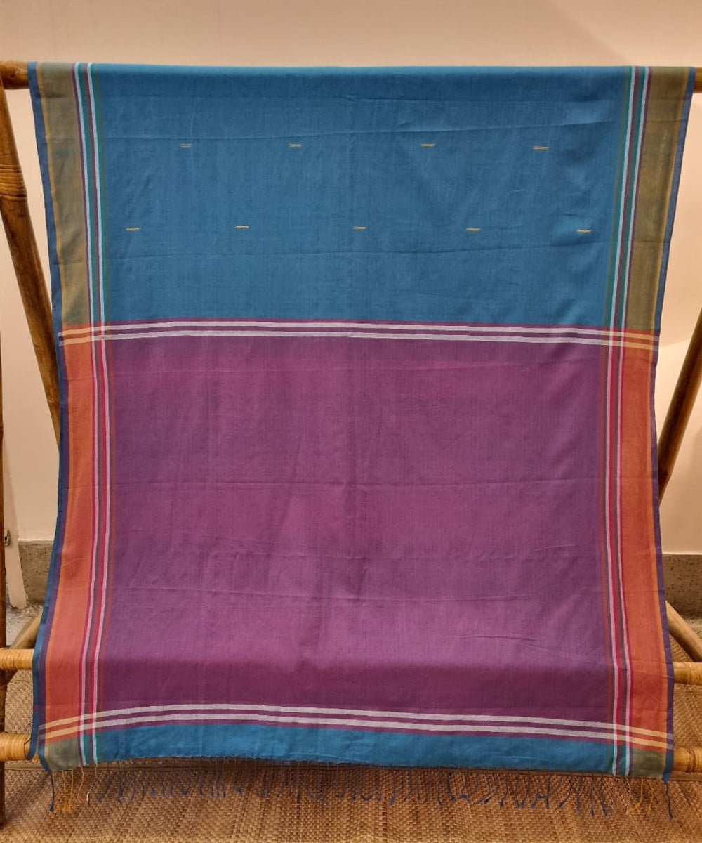 Light blue purple cotton handwoven assam saree