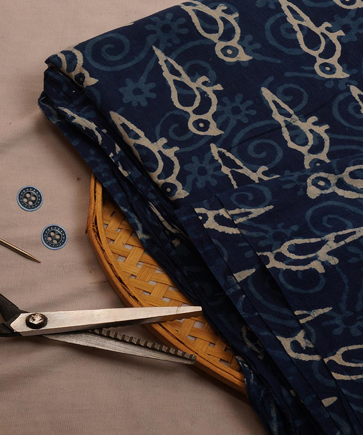 2.5 m Dark blue hand block print cotton sanganeri kurta material
