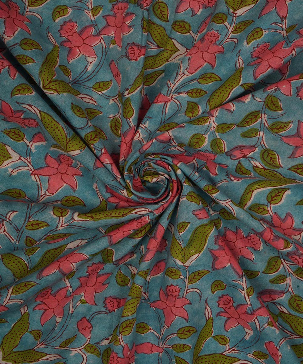 2.5m Turquoise hand block print cotton sanganeri kurta material