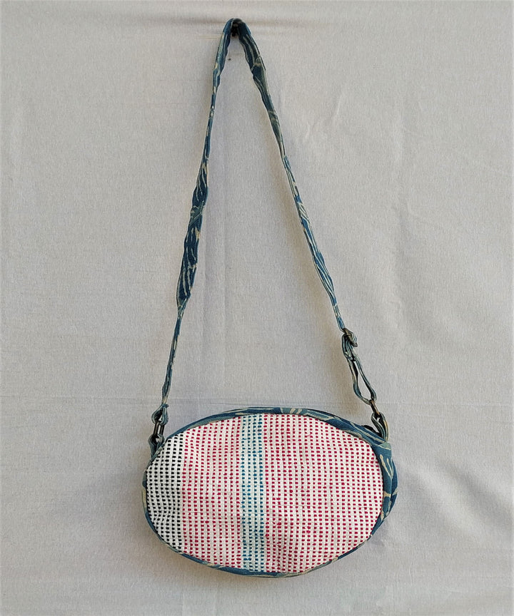 Blue red handcrafted round fanny bag