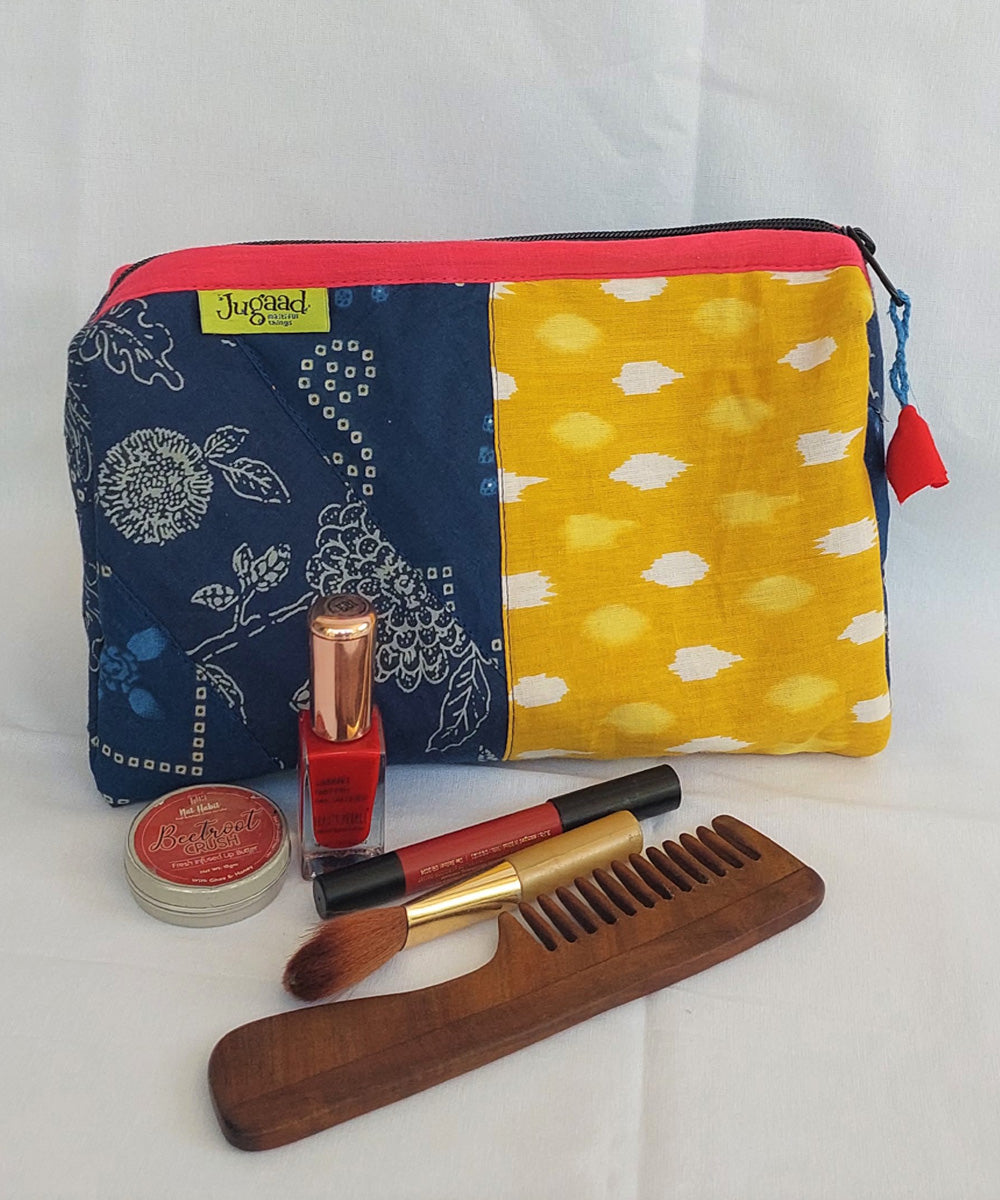 Yellow blue handcrafted toilet pouch