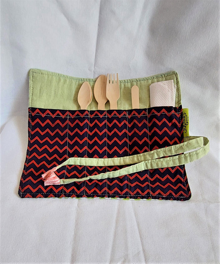 Brown green handcrafted cotton cutlery organiser