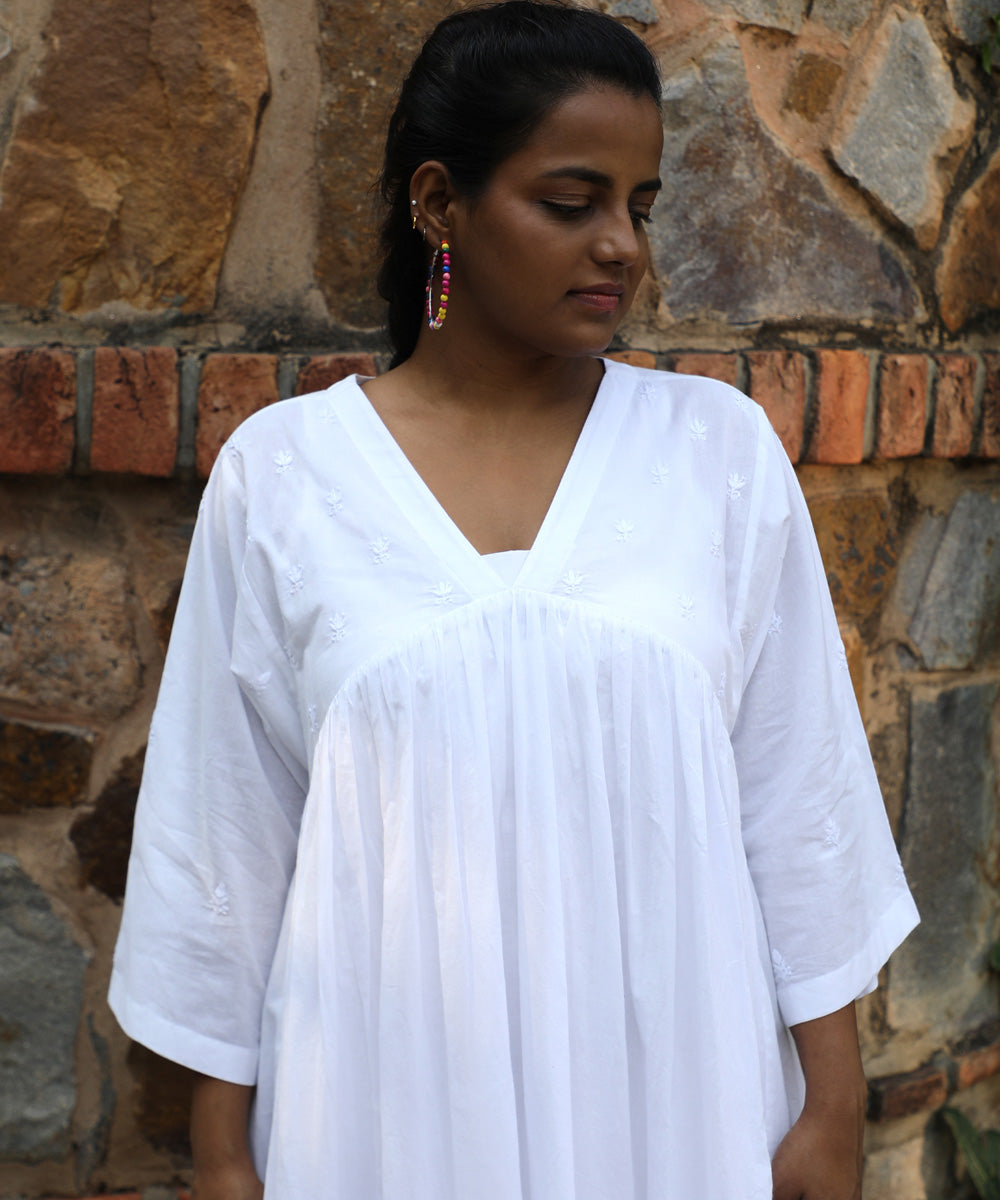 Rangsutra ishanvi white chikankari embroidered gathered dress