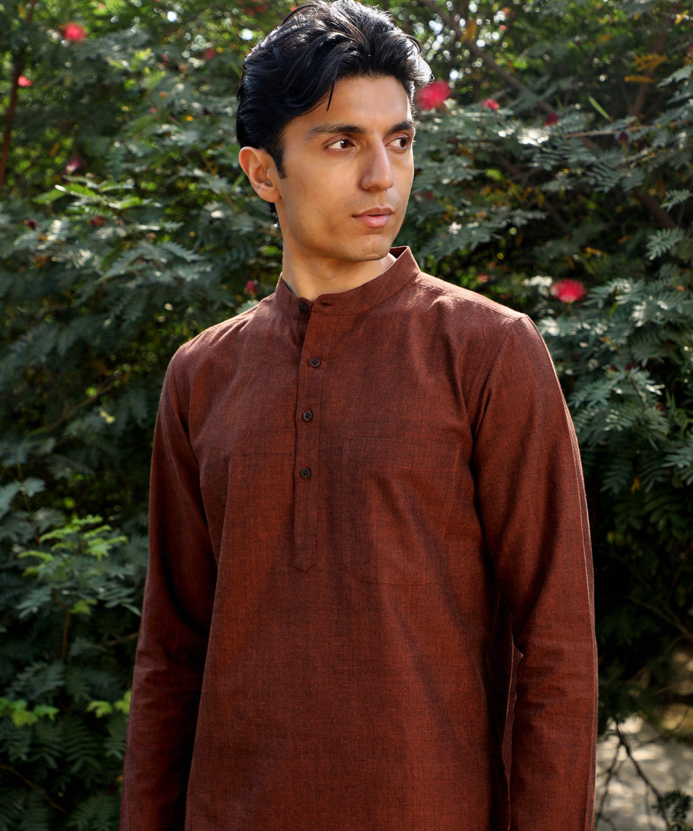 Ronin maroon handcrafted cotton short kurta