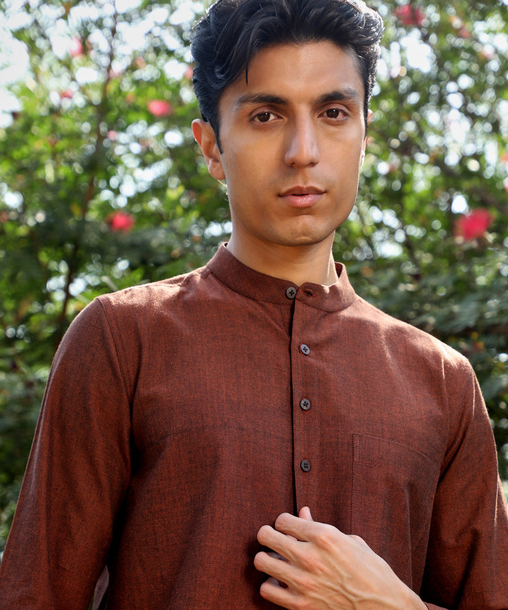 Ronin maroon handcrafted cotton short kurta