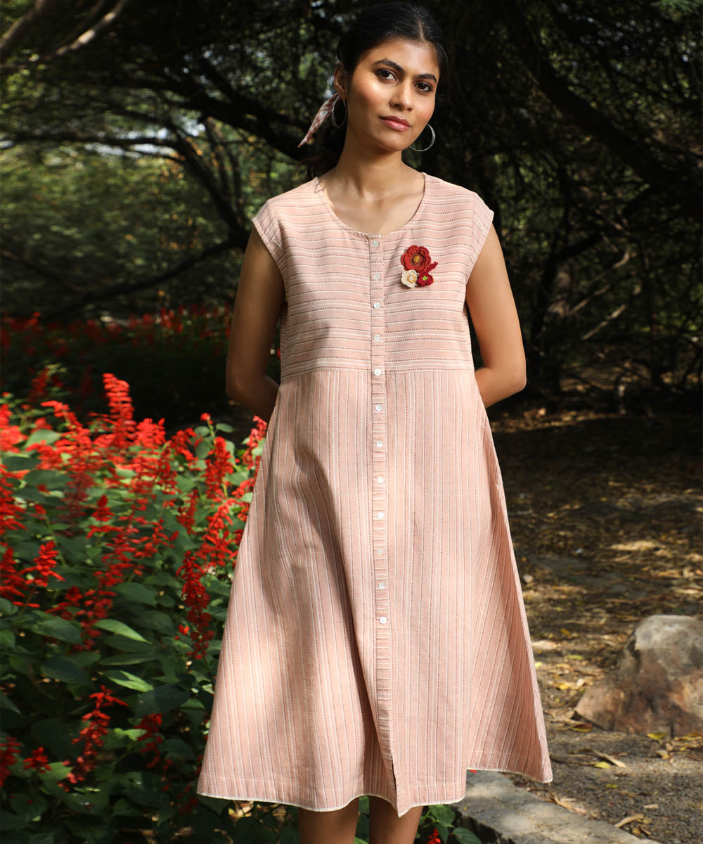 Rangsutra Arka cotton peach striped dress