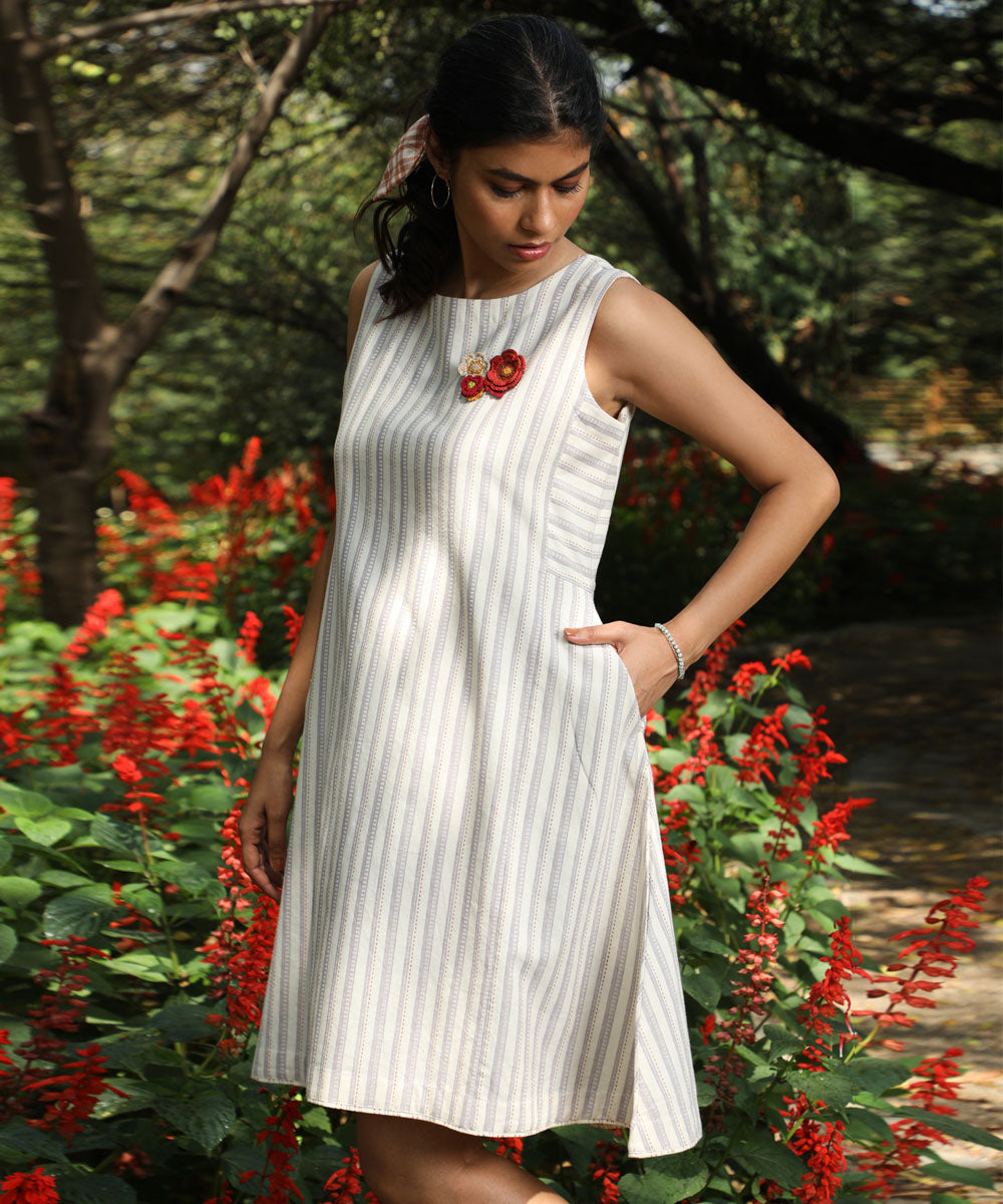 Rangsutra Arka cotton offwhite striped dress
