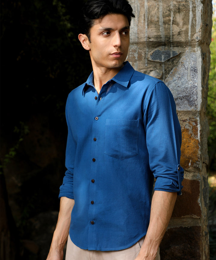 Blue handwoven cotton full sleeves shirt