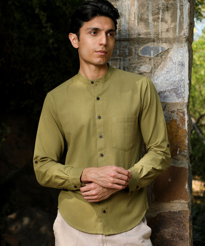 Green handwoven cotton full sleeves shirt