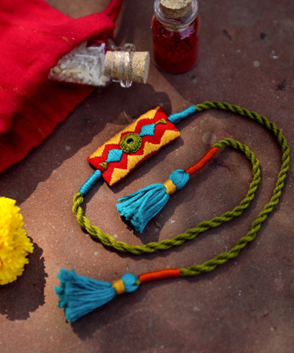 Handcrafted multicolor cotton rakhi set