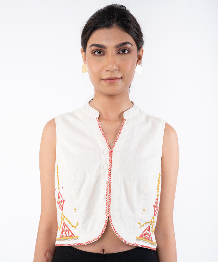 Cream handwoven cotton sleeveless blouse