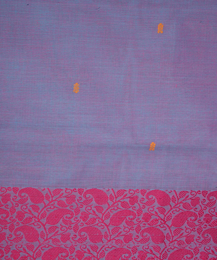 Slate blue magenta border cotton venkatagiri handwoven saree