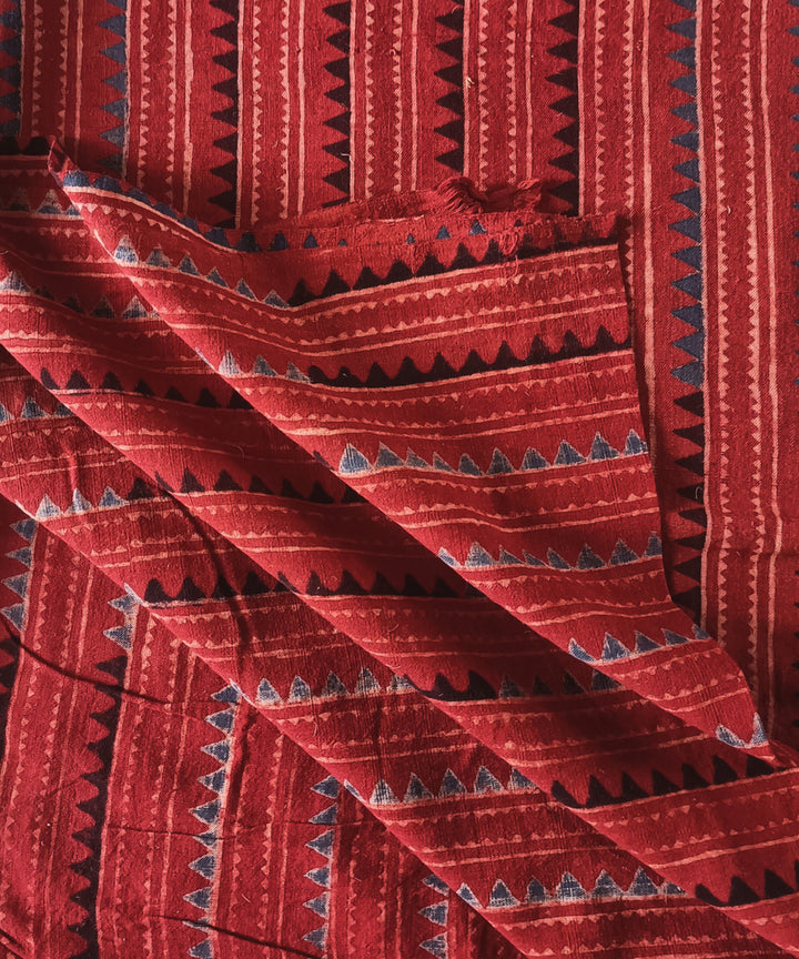 2.5m red blue coffee handspun handwoven cotton ajrakh kurta material