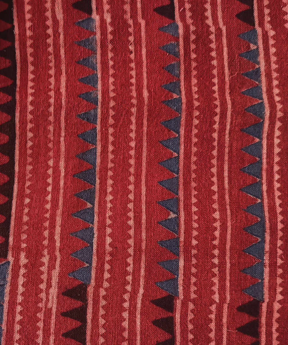2.5m red blue coffee handspun handwoven cotton ajrakh kurta material